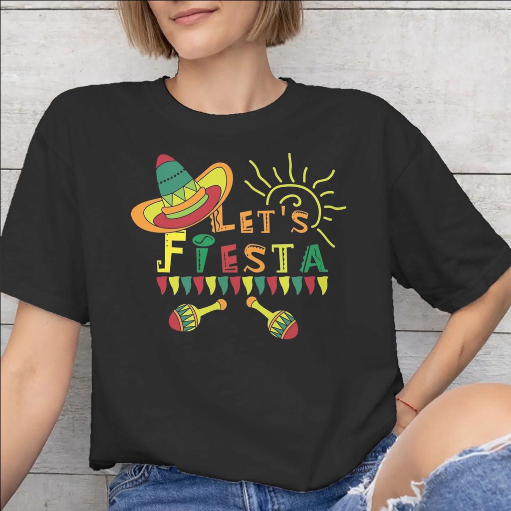 Lets Fiesta Cinco De Mayo Graphic Printing T Shirts Men Women Cotton Tee Shirt Clothing