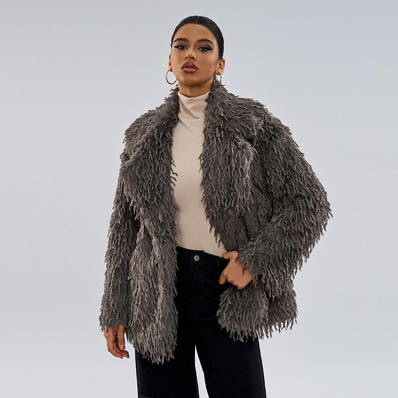 Mao Mao jacket medium and long autumn and winter new thickened warm imitation fur top temperament commuting