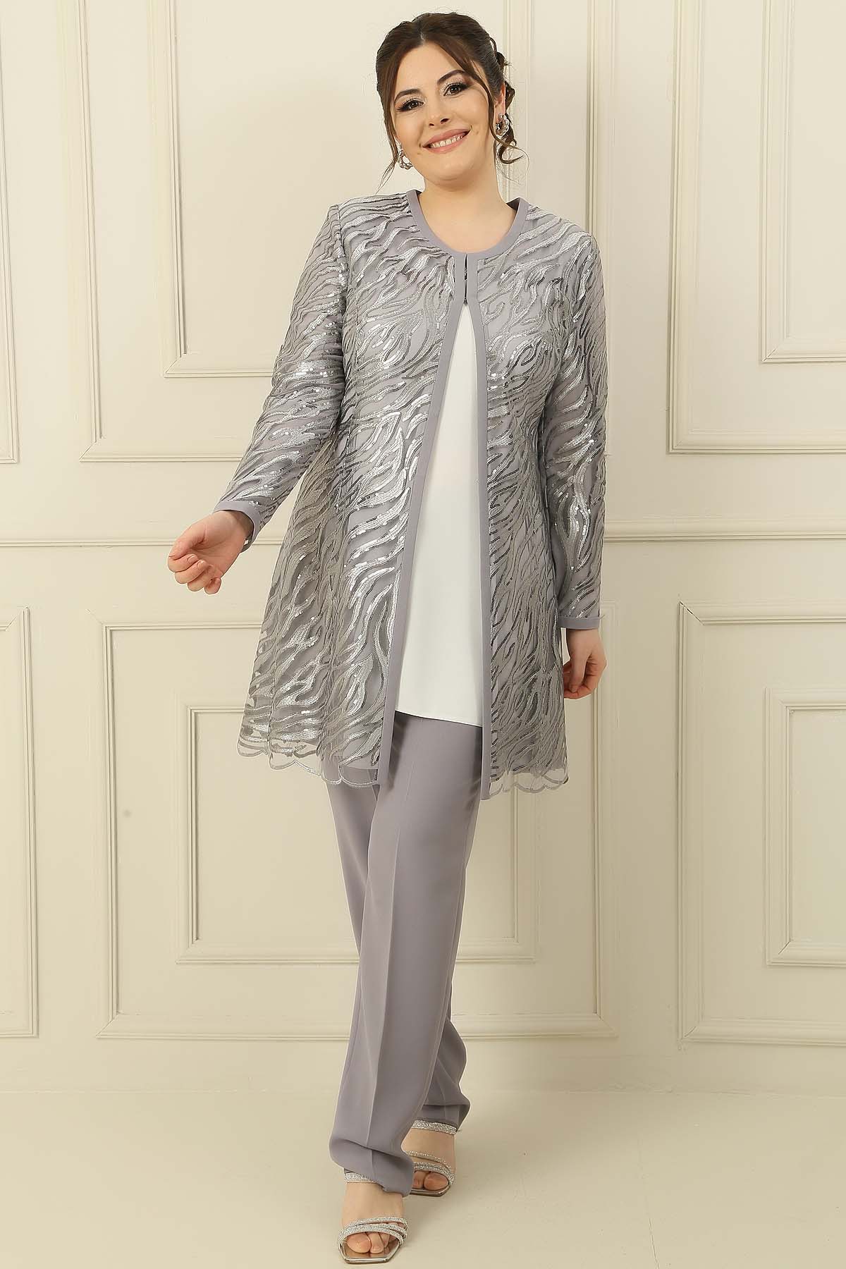 

Блузка без рукавов с окантовкой на подкладке, куртка с вышивкой и вышивкой, брюки размера плюс, комплект из 3 предметов XXL серый