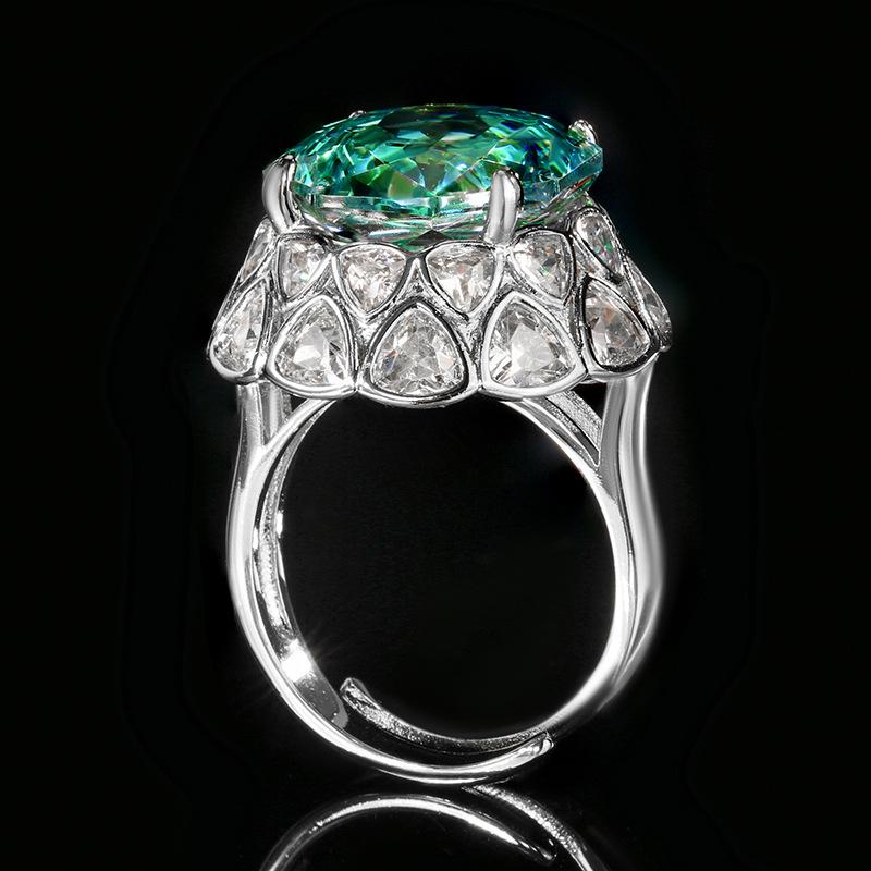 Jewelry Copper Bottom Gold-Plated Rose Cut Colorful Treasure Temperament Retro Ring Heroine Stone 14Mm