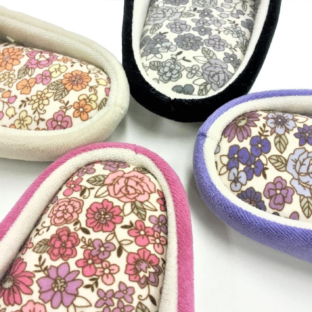 Senko Charlotte Floral Motif Memory Foam 63192 S.D.S Slippers, Approx. 24cm, Black, Sole,