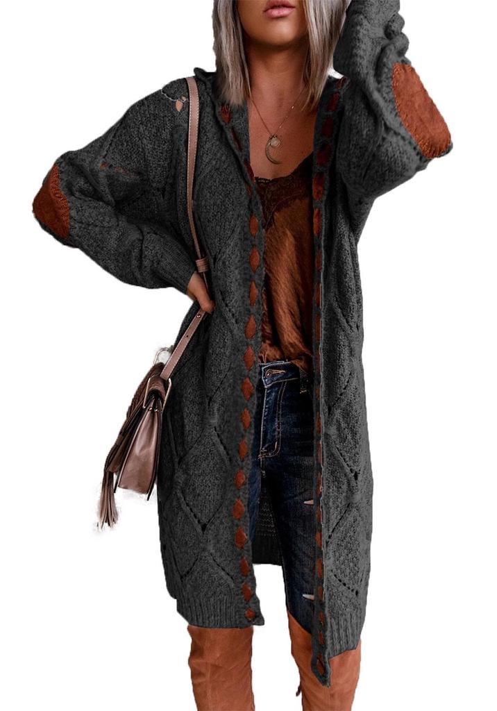 2025 Spring Women's Patchwork Hooded Appliqué Knit Cardigan Sweater - 10 Colors