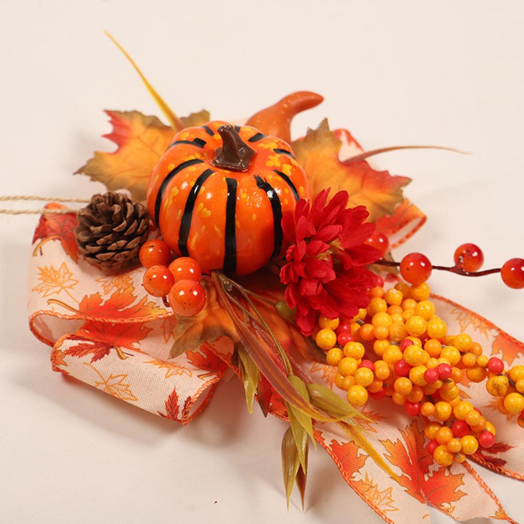 Thanksgiving Harvest Decor Set with Pumpkin Ornaments Fall Bow Hanging Decoration for Home Holiday Gift Idea