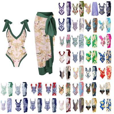 Conjunto de saia longa sexy feminino com maiô estampado