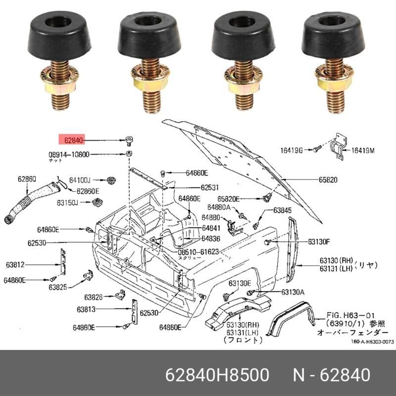 Car Bonnet Stop Adjusters Hood Buffer Caps Bumpers Stopper 62840-H8500 Replacement for Patrol Maverick DA Y60 BSANS1GP-1