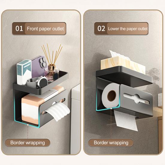 Wall-Mounted Toilet Paper Holder Storage Tray Strong Load-bearing Easy Installation Tissue Wipes Holder Bathroom Organizer