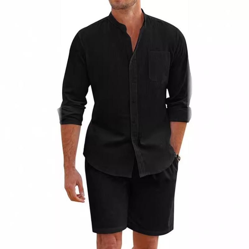 Men's Ruffled Short Sleeve Shirt Shorts Outfit