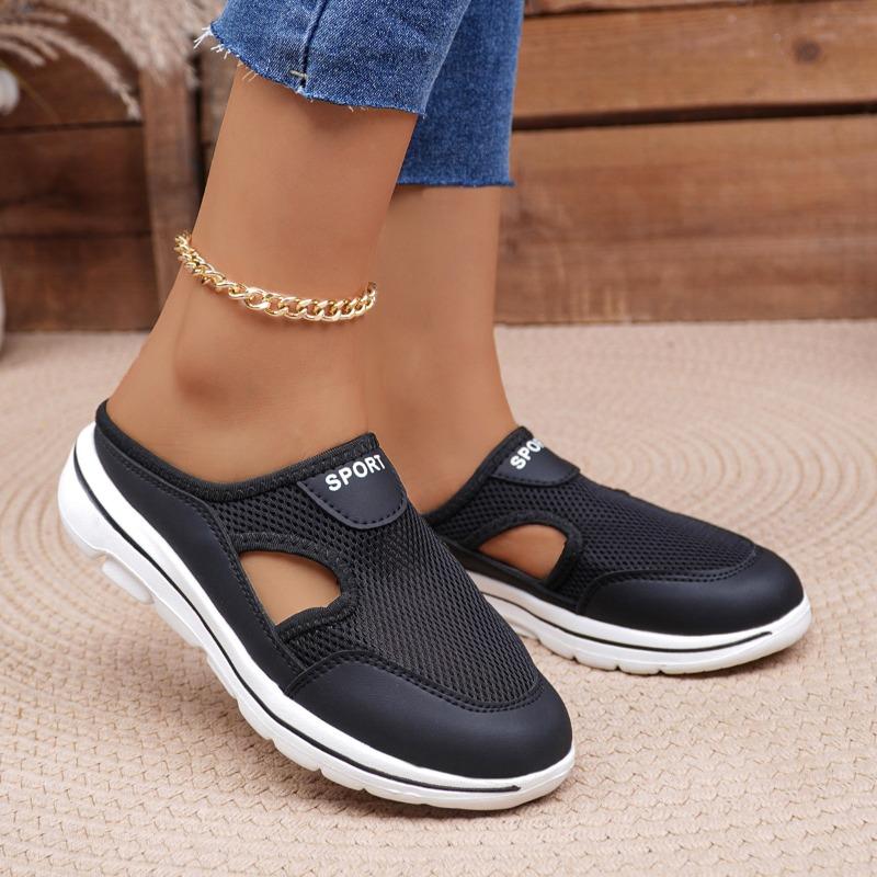 Summer and autumn new large size casual flat one-pedal sandals mesh women's half drag