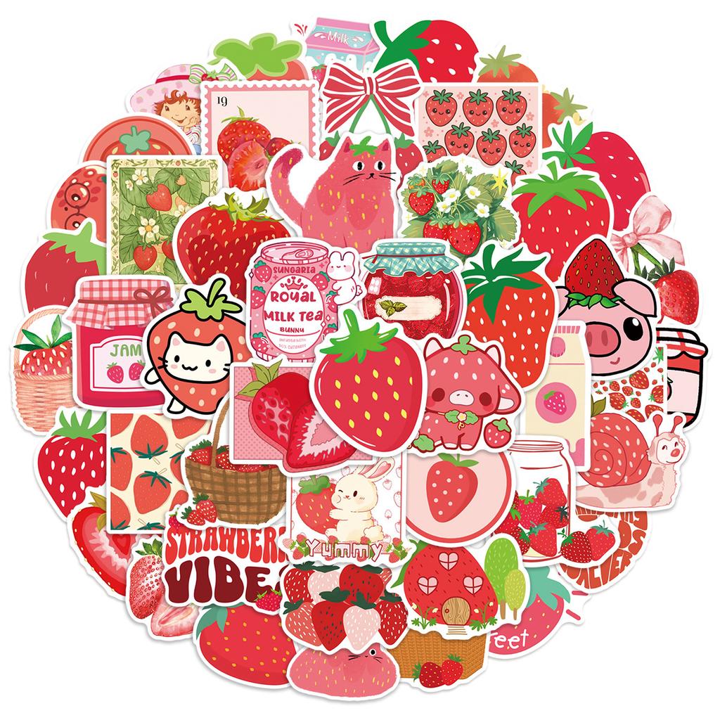 50Pcs Kawaii Strawberry Stickers DIY Stickers Scrapbooking Phone Luggage Skateboard Vinyl Waterproof Graffiti Decals