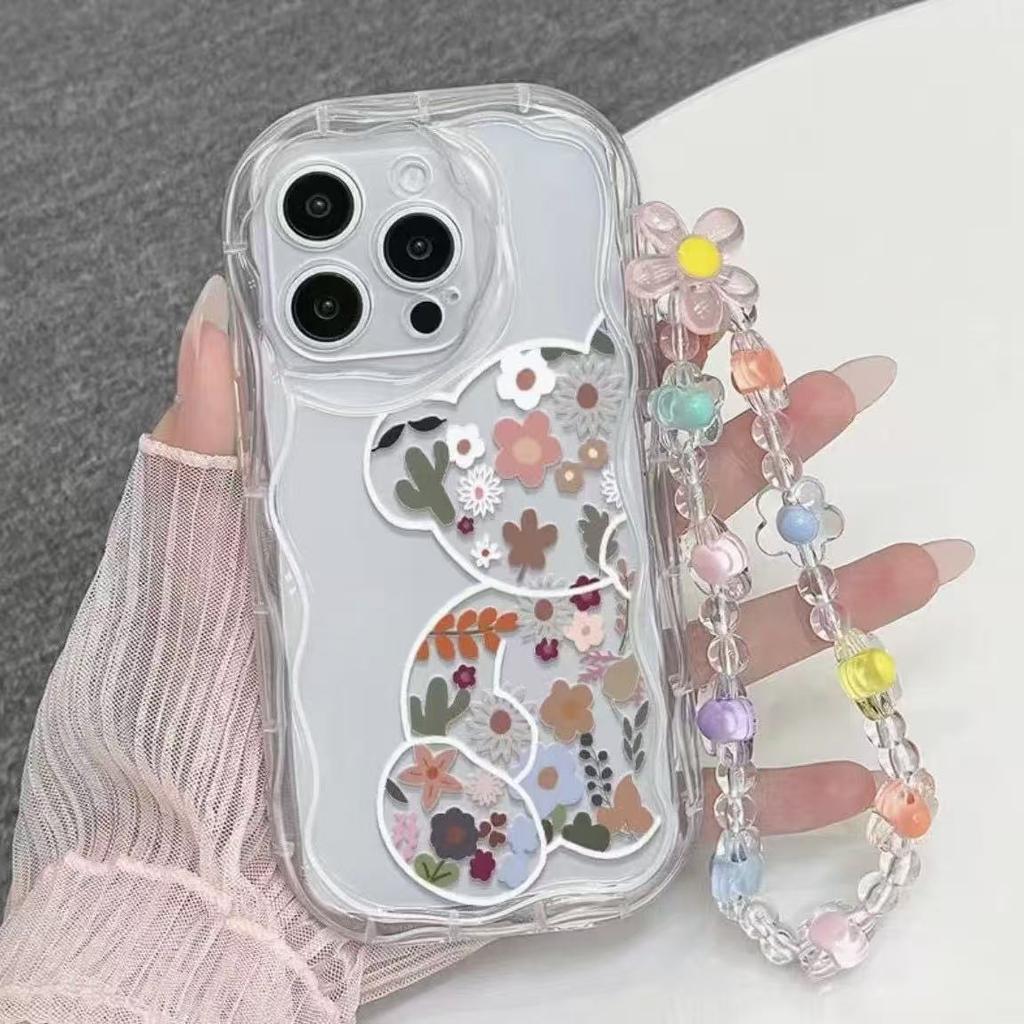 Floral bear cute for iphone17pro mobile phone case 11 Apple 15/14 bracelet 13promax new 12