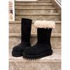 Women's Fur One Thick Bottom Heightening Winter Lightweight Padded Warm Snow Boots Non-slip Wear Casual Sports Flip-flop Two Wear Cotton Boots