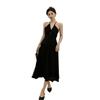 Summer wind dress chic 2026 new vacation Hepburn skirt suspender wind French halter black women's clothing