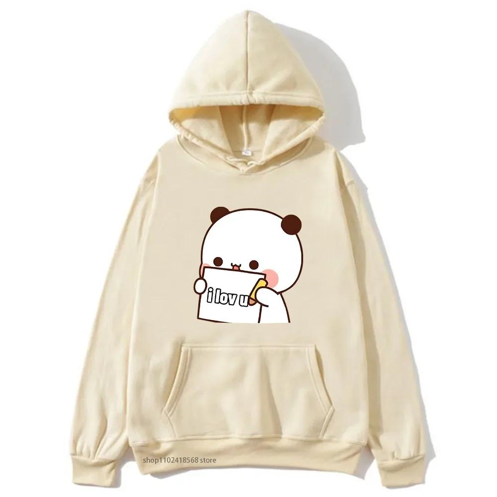 BuBu Panda’s Love Message To DuDu Bear Hoodie Kawaii Cartoon Graphic Sweatshirt Couple Clothes Men Women's Pullover