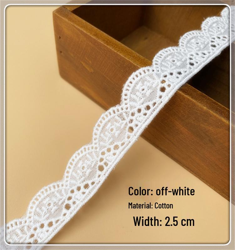 Off-White Lace Trim Embroidery Cloth for Skirt Hem Decoration - Pure Cotton, Double-Locked Edge