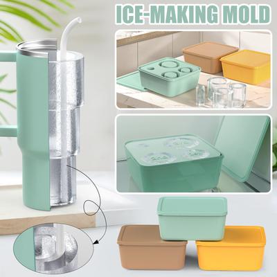 Upgraded Silicone Ice Tray And Mold Large Size Cylindrical Coffee Ice Tray For Refrigerator With Lid And Glass Accessories