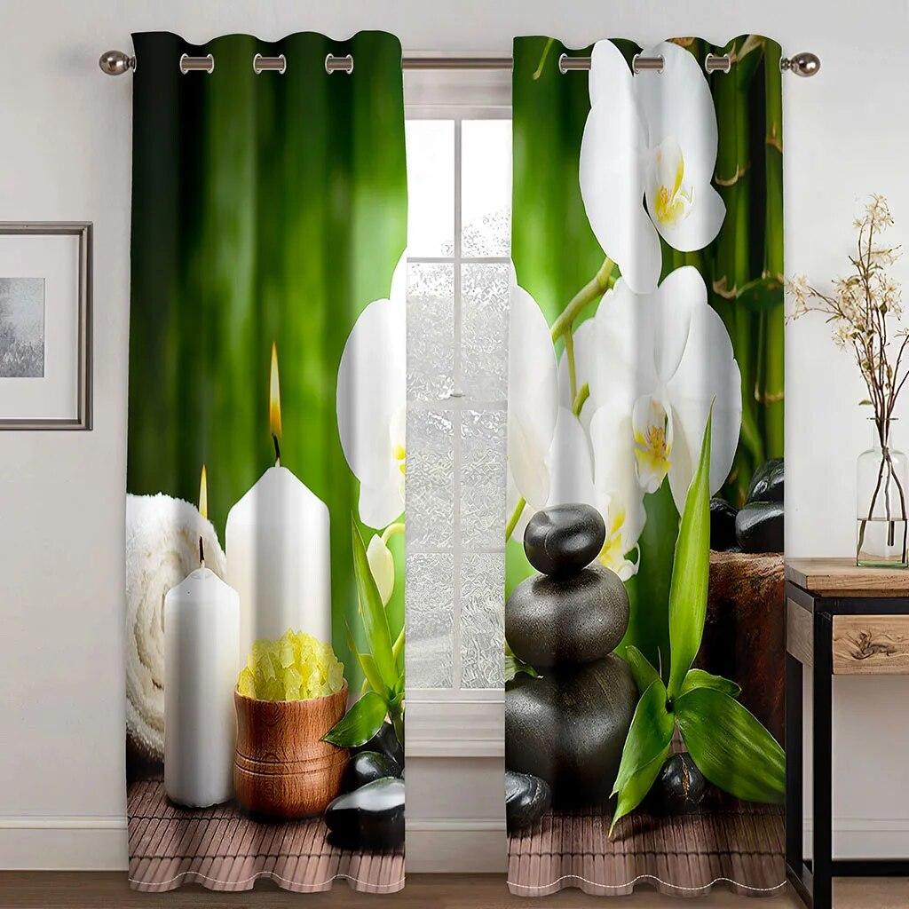 Zen Stones Candle Bamboo Forest Elegant Curtains For Living Room Modern Fashion Window Treatments Curtains