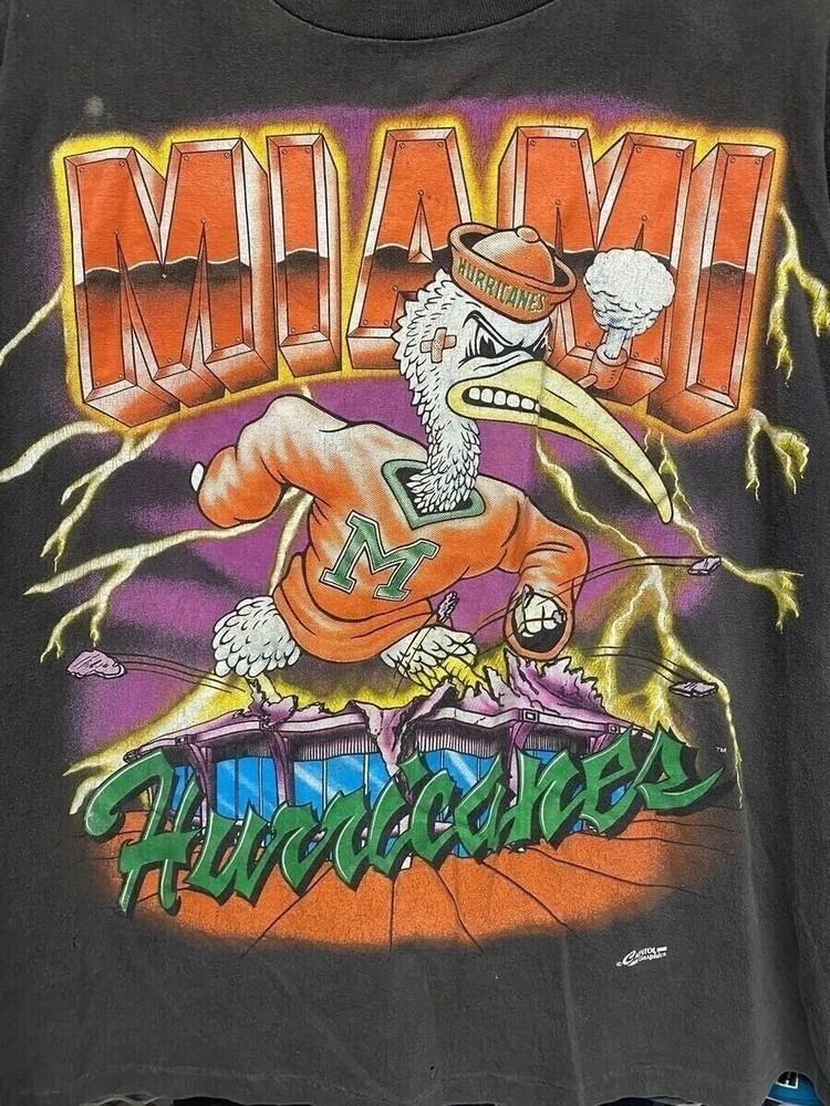 90-е Miami Hurricanes Графическая черная Унисекс Мужчины Женщины винтаж S-5XL Унисекс Футболка S
