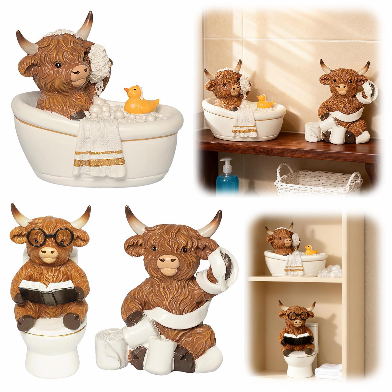

3 Pcs Highland Cow Bathroom Ornaments with Bathtub/Toilet/Tissue Highland Cow Gnomes for Home Bathroom Farmhouse Tiered Tray China Mainland