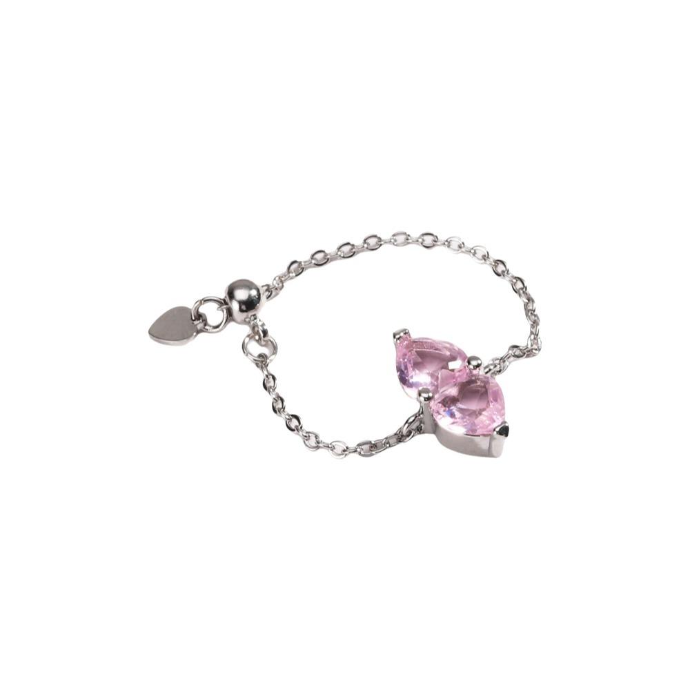 Double Heart Adjustable Chain Ring Minimalist Elegant Women Link Chain Ring Exquisite Simple Finger Jewelry Girls Gift