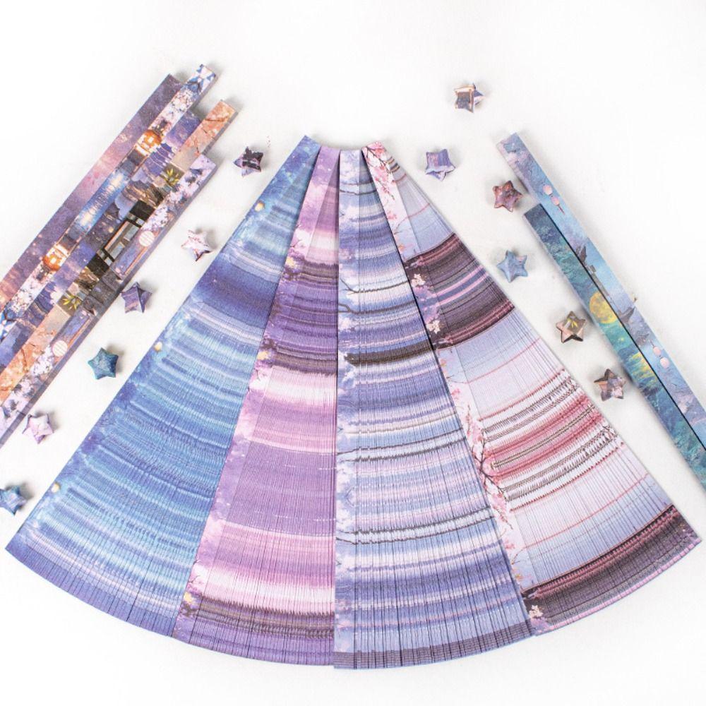 600pcs Oil Painting Star Origami Double Sided Printing Pattern Paper Folding Home Decoration