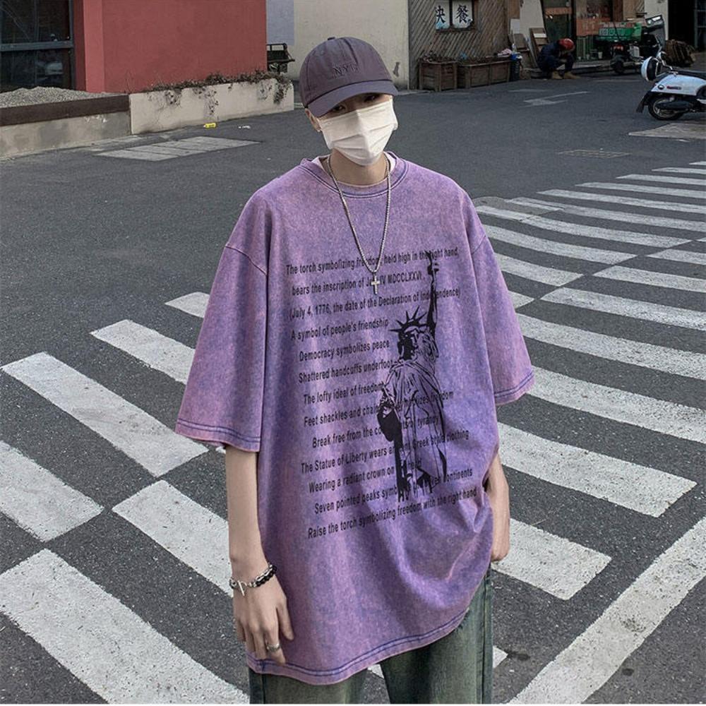 

S-5XL 280gsm 100% хлопок мужская или женская футболка уличная одежда короткие топы в стиле панк Zomer винтажная футболка для стирки кислотой 5XL фиолетовый