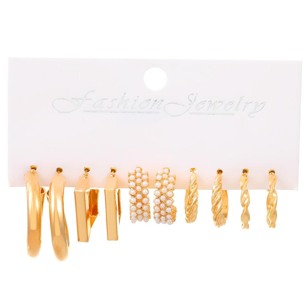 XP17 Women's Retro Geometric Butterfly Pearl Hoop Earrings Set