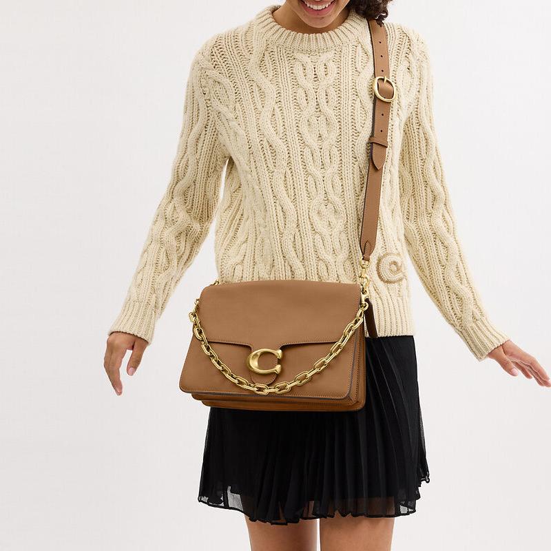 Coach Tabby 30 Gold Metal Logo Leather Shoulder Bag Large Women Shoulder Bag Honey-Brown CAF51-B4T7J