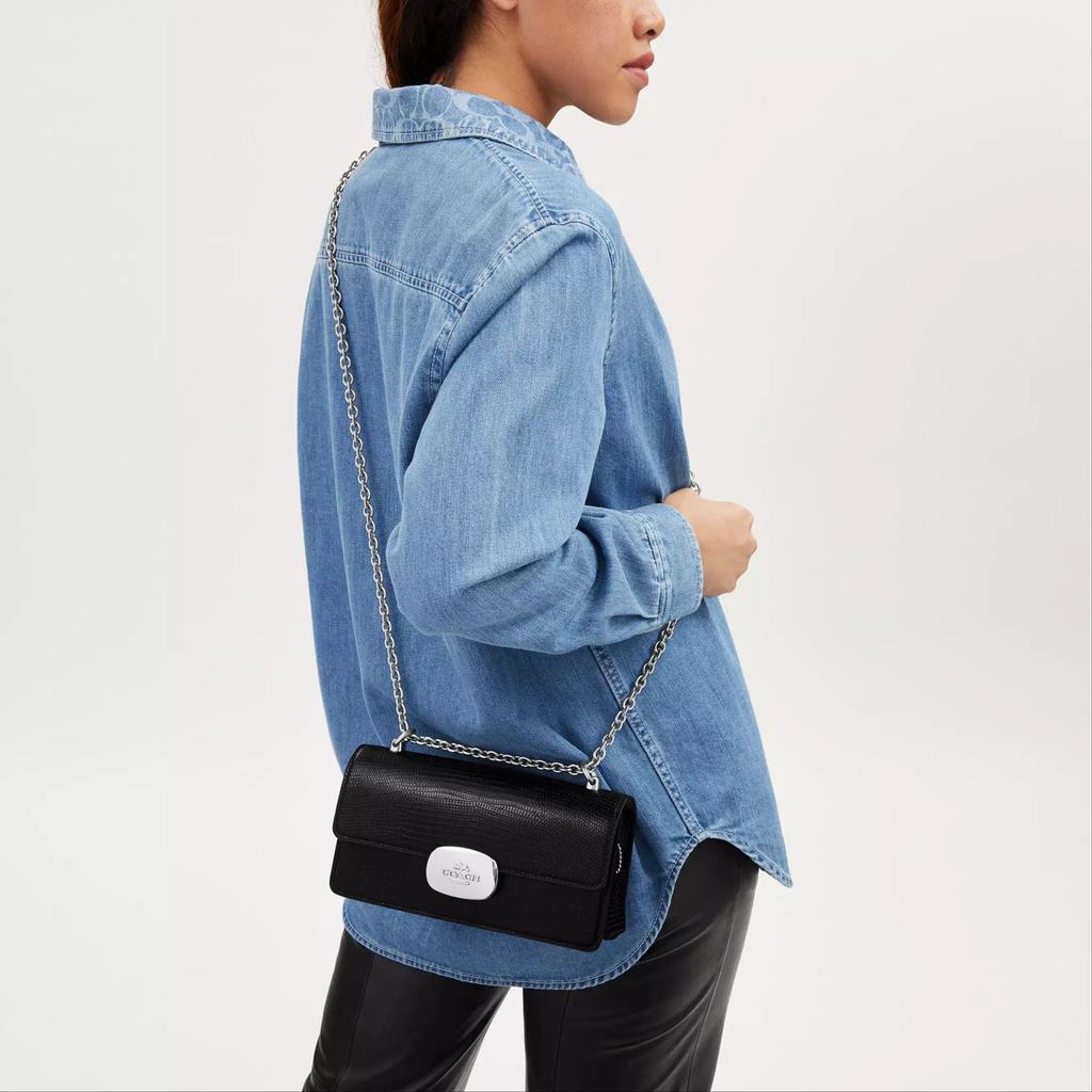 COACH Eliza Leather Shoulder Bag, Crossbody Bag Small Womens Silver Black
