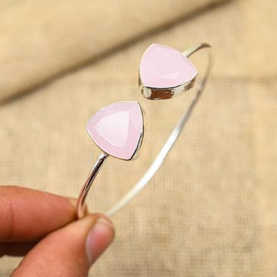 Astonishing Pink Chalcedony Gemstone Handmade 925 Solid Sterling Silver Jewelry Bangle For Her