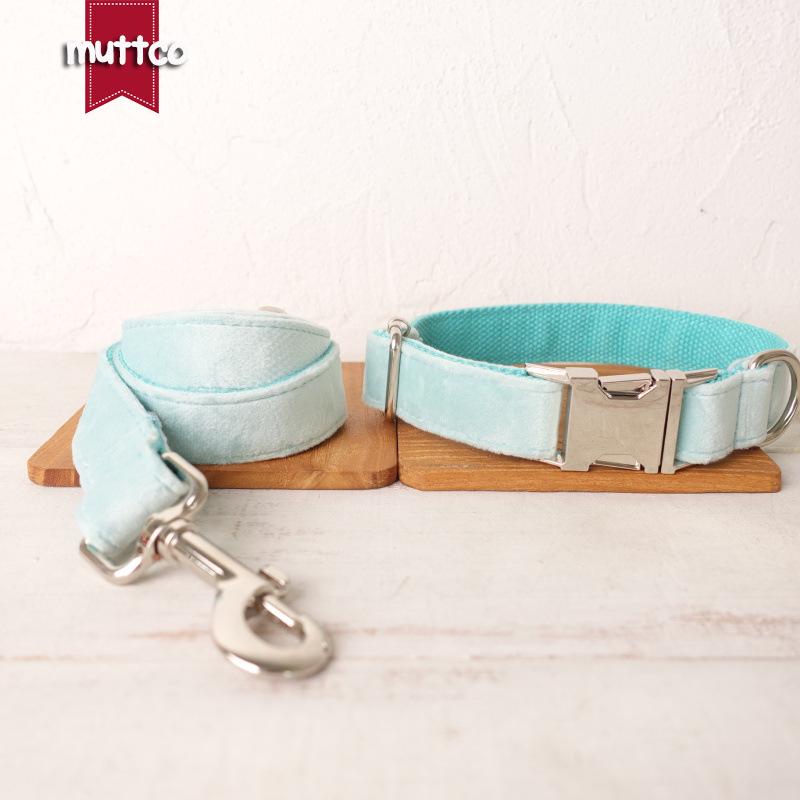 Sky Blue Thick Velvet Pet Tie Collar & Leash Set - MUTTCO UDC-111 L