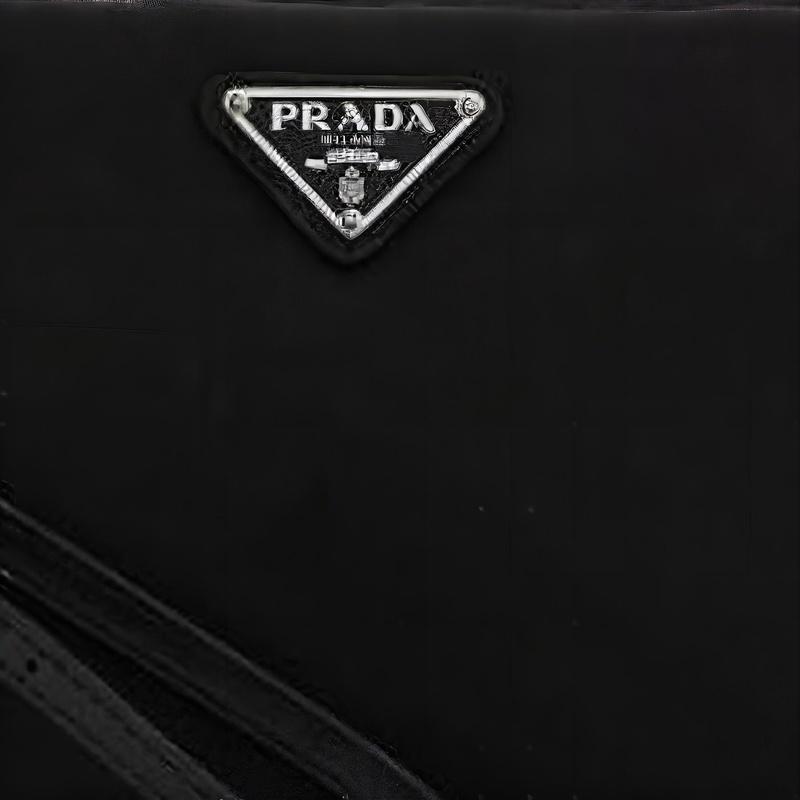 Prada Re-Nylon Metall Dreieck Logo Reißverschluss Nylon Clutch Damen Schwarz