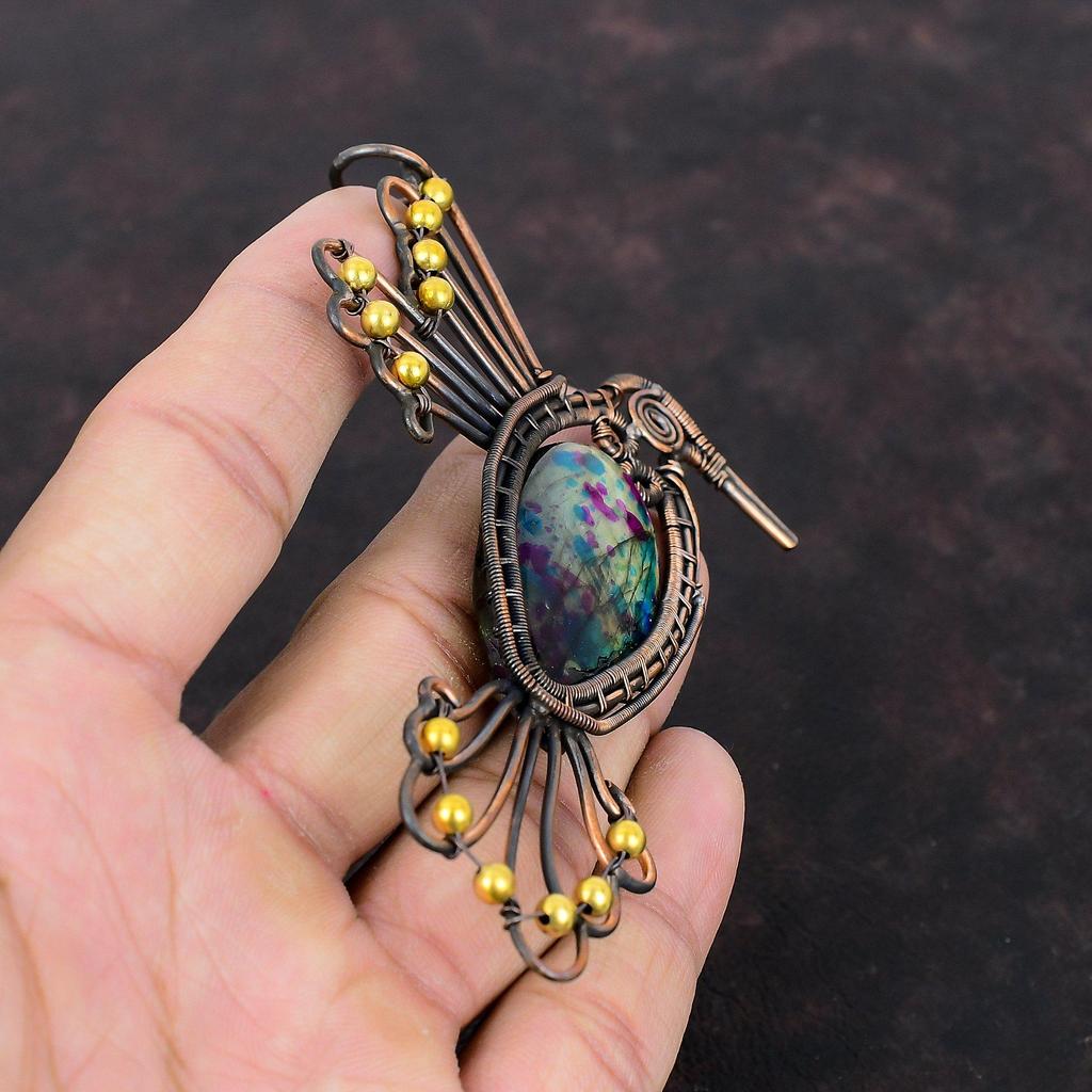 Multi Fire Labradorite Pendant Copper Wire Wrapped Pendant Handmade Gemstone Pendant Unique Copper Jewelry Bird Pendant Gift For Anniversary