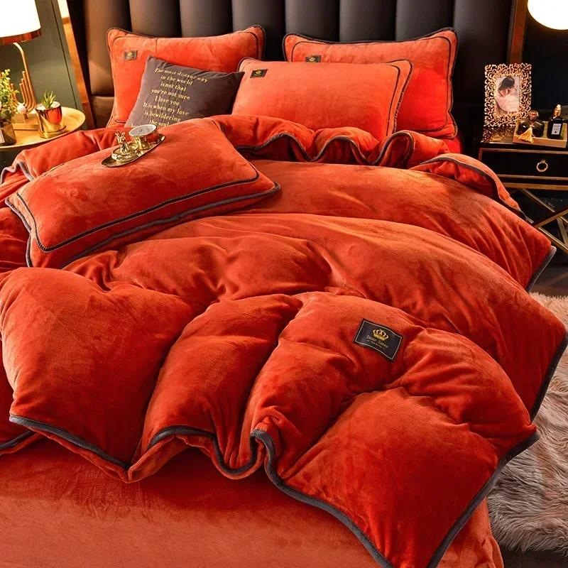 Luxury Milk Fleece Supper Ultra-thick Bedding Set Queen Size High End Warm Winter Duvet Cover Set Warmth Comforter Bedding Sets