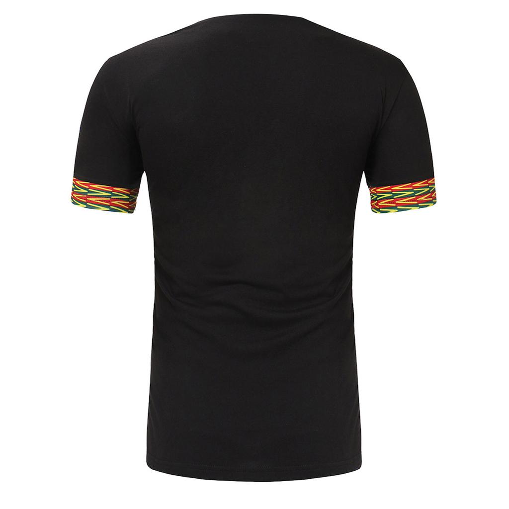 Men'S Cotton Shirt Men'S Ethnic Printed V-Neck Short-Sleeved T-Shirt Top