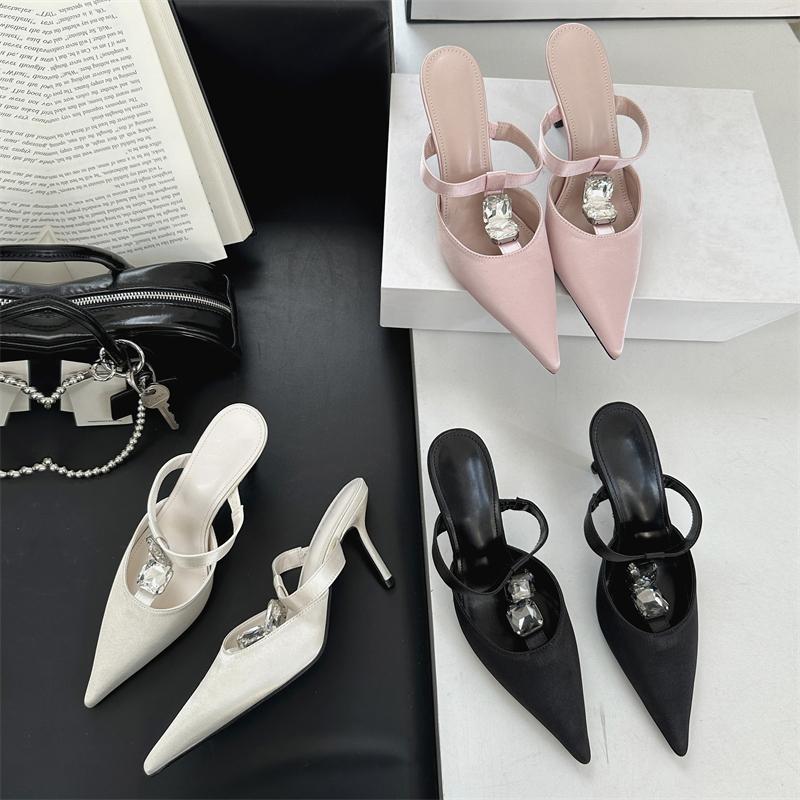 Fashion Eilyken 2025 Fashion CRYSTAL Pointed Toe Women Slippers Sexy Thin Heels Slide Mules Shoes Party Prom Zapatos De Mujer