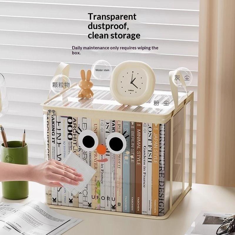 Foldable Book Box Student Dormitory Classroom Book Organizer Transparent Waterproof Book Organizing Storage Box Pouch