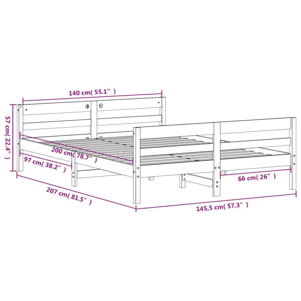 Solid Wood Bed without Mattress 140x200 cm Pine Wood