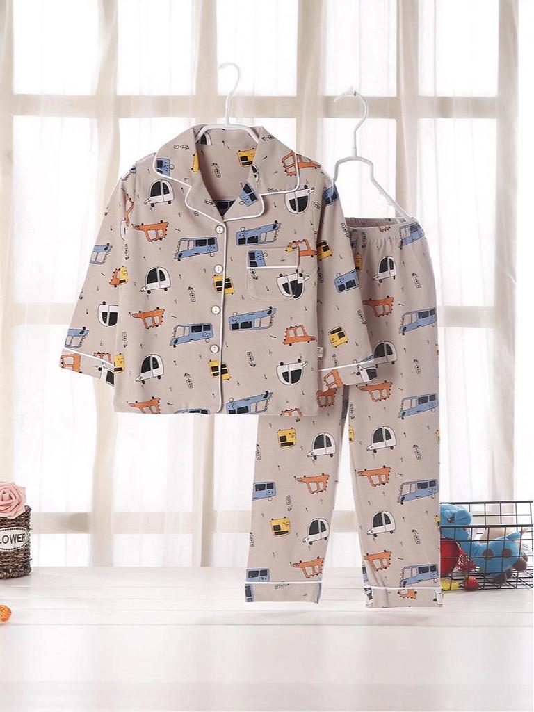 2026 Children's Cotton Spring/Autumn Casual Pajama Set - Open Front, Two-Piece for Older Kids