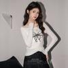 Off-shoulder butterfly printed knitted sweater women's spring and autumn new design sense slim-fitting Spice girl inner bottoming shirt top