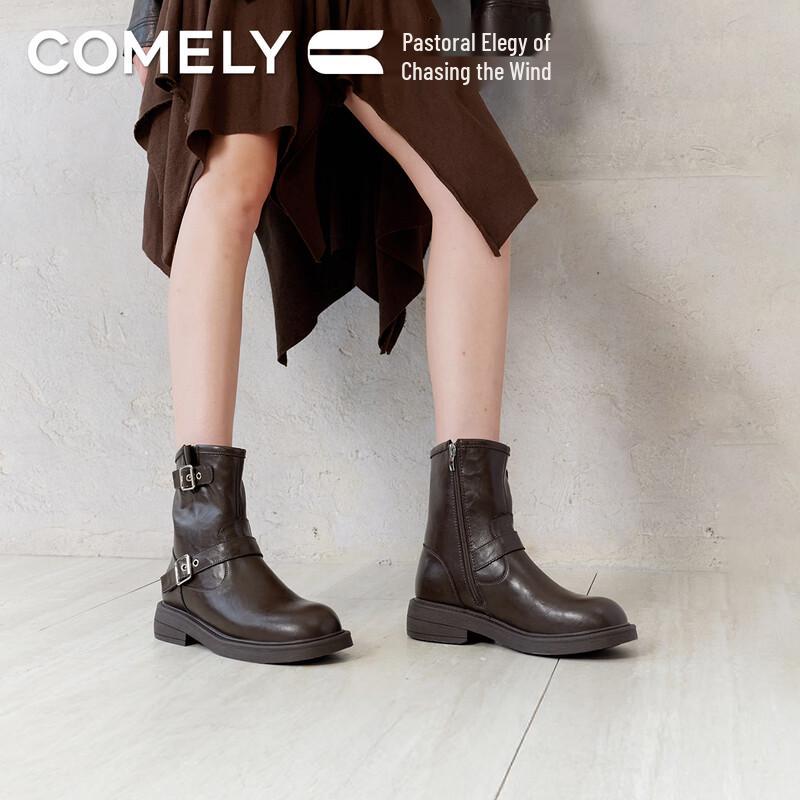 Comely Women's Western Style Fleece-Lined Platform Ankle Boots