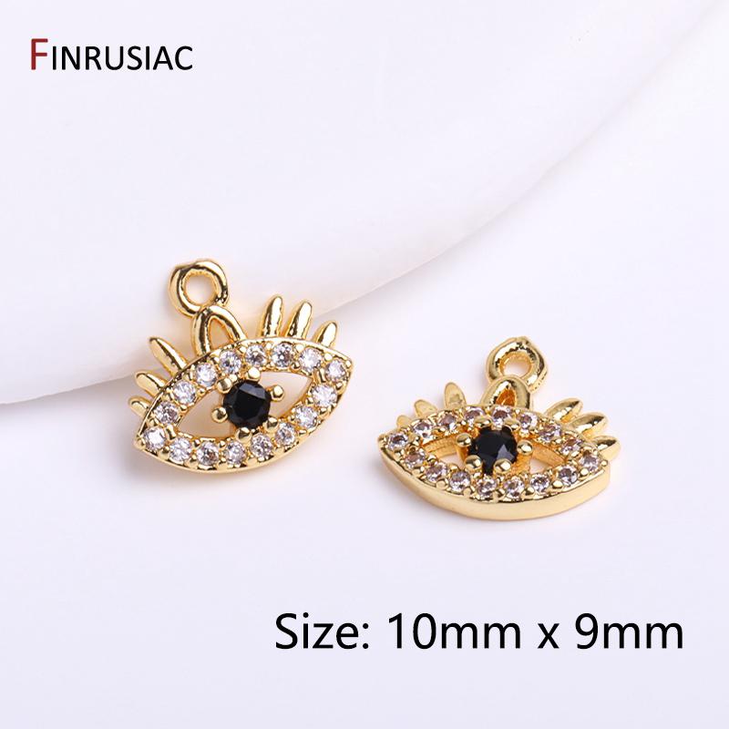 14K Gold Plated Brass Evil Eye Charms Blue Zircon Evil Eye Pendant For Earrings Making Jewelry Making Supplies 2 pieces