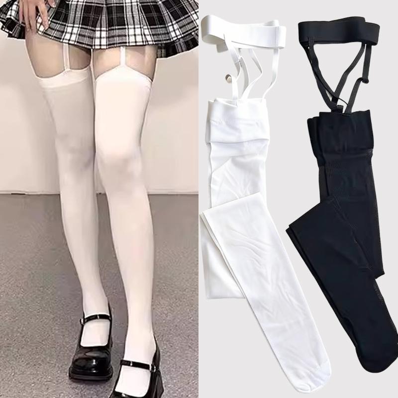 Sexy Suspender Wide-banded Velvet Tights Long Socks Lolita Thigh High Stockings with Garters Y2K JK College Over The Knee Socks