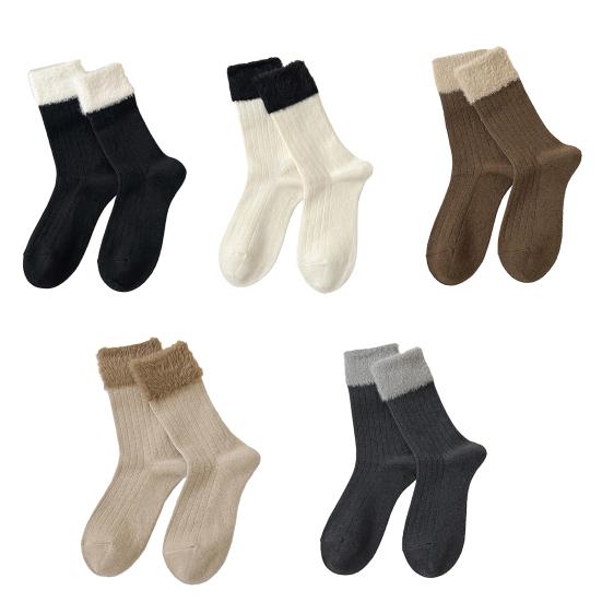 Yousheng Women Color-Block Boot Socks Thick Warm Casual Socks with Fuzzy Cuffs Winter Crew Socks for Daily Errands Sports Home Lounging