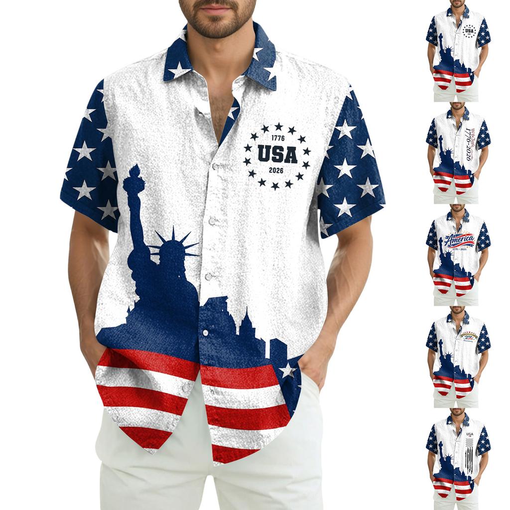 Camisa Masculina Casual de Manga Curta com Gola