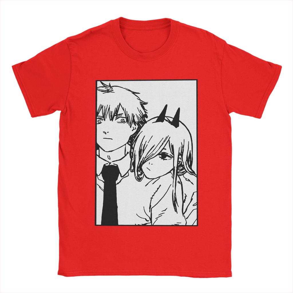 Men T-Shirt Denji and Power Chainsaw Man Novelty Cotton Tee Shirt Short Sleeve Anime T Shirt Round Collar Tops Printed