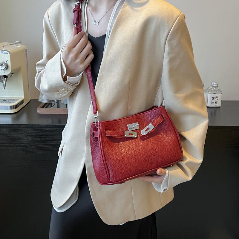 Strukturierte neue Retro-Lock-Achseltasche modische Umhängetasche tragbare Messenger-Bag