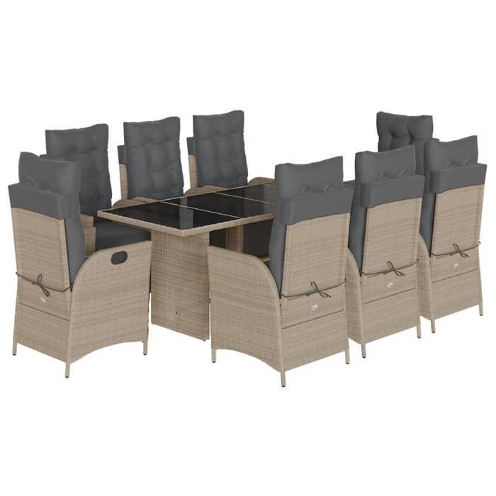 VidaXL Ensemble à Manger de Jardin avec Coussins 9 pcs, Table et Chaises avec Dossier Réglable, Meubles d'Extérieur, 3213363