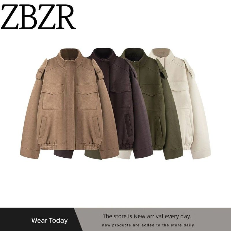 Za Autumn and Winter New Arrivals Women's Clothing Zr European and American Style Fashionable Pocket-Decorated Suede Texture Leather Jacket 4341770