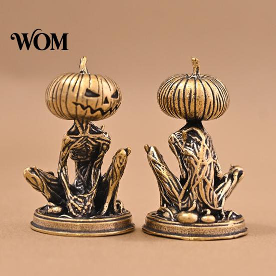 Wear Resistant Brass Craft Solid Pumpkin Monsters Figurine, Distressed Statue, Vintage Skeleton Compact Desk Ornaments Sculpture for Halloween