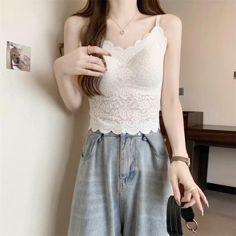 New Lace Sexy Muse Suspender Fixed Cup Vest Underwear Women's Comfortable Naked Beauty Back Versatile Slim Wear